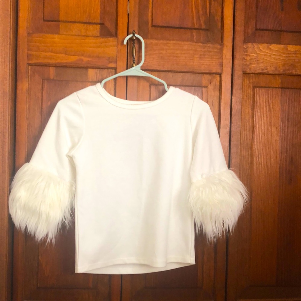 Hayden Girls Large White Formal Shirt with Fur Cuffs